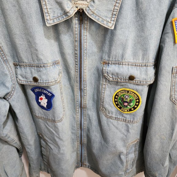 VTG Duke Haband USA Army Jungle Patch Flannel Lined Denim Full Zip Jacket Size M - Picture 7 of 16